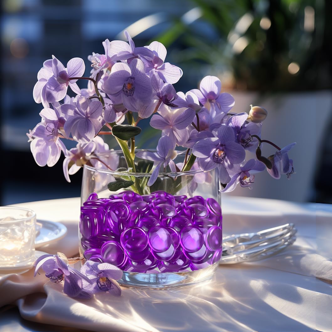 HappyFiller Fall Halloween Decor 630 PCS 0.6 inch Bright Purple Acrylic Flat Marbles No Broken Vase Fillers,Makeup Brush Holder
